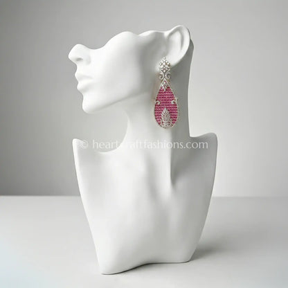 Ruby Pink Teardrop Zircon Statement Earrings