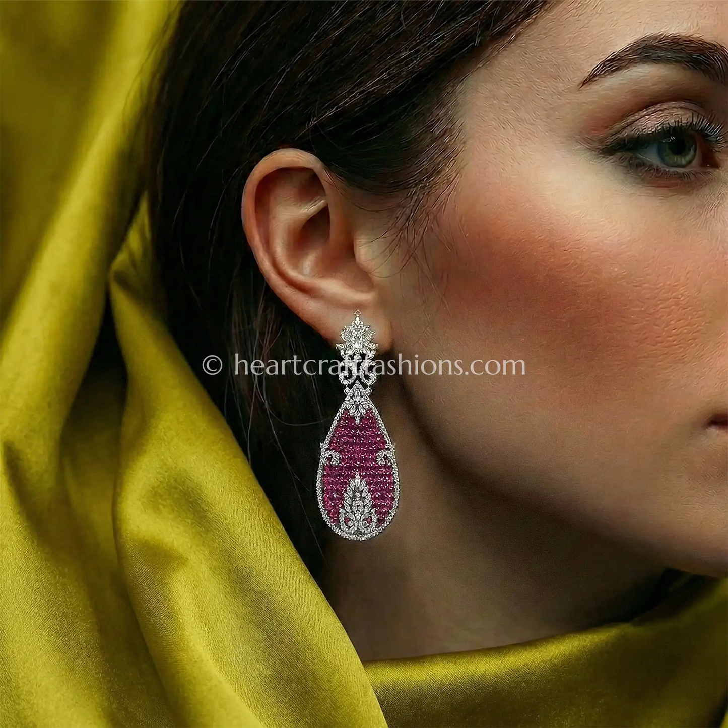 Ruby Pink Teardrop Zircon Statement Earrings