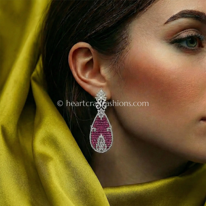 Ruby Pink Teardrop Zircon Statement Earrings