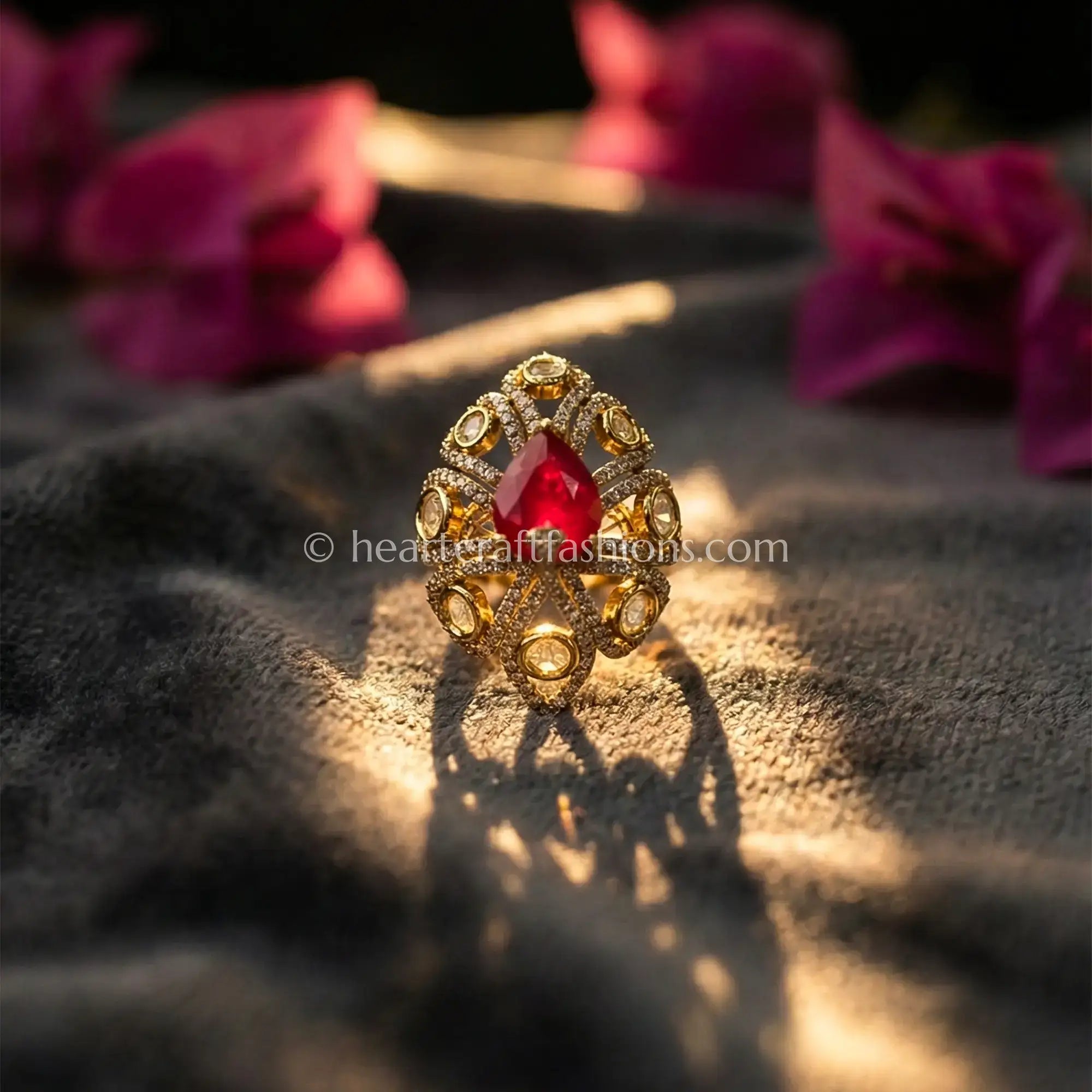 Sunehri Kundan Ruby Doublet Ring