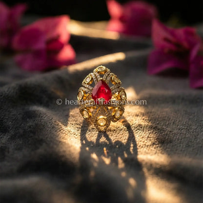 Sunehri Kundan Ruby Doublet Ring