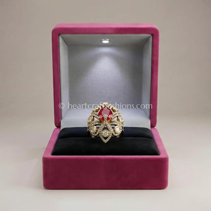 Sunehri Kundan Ruby Doublet Ring