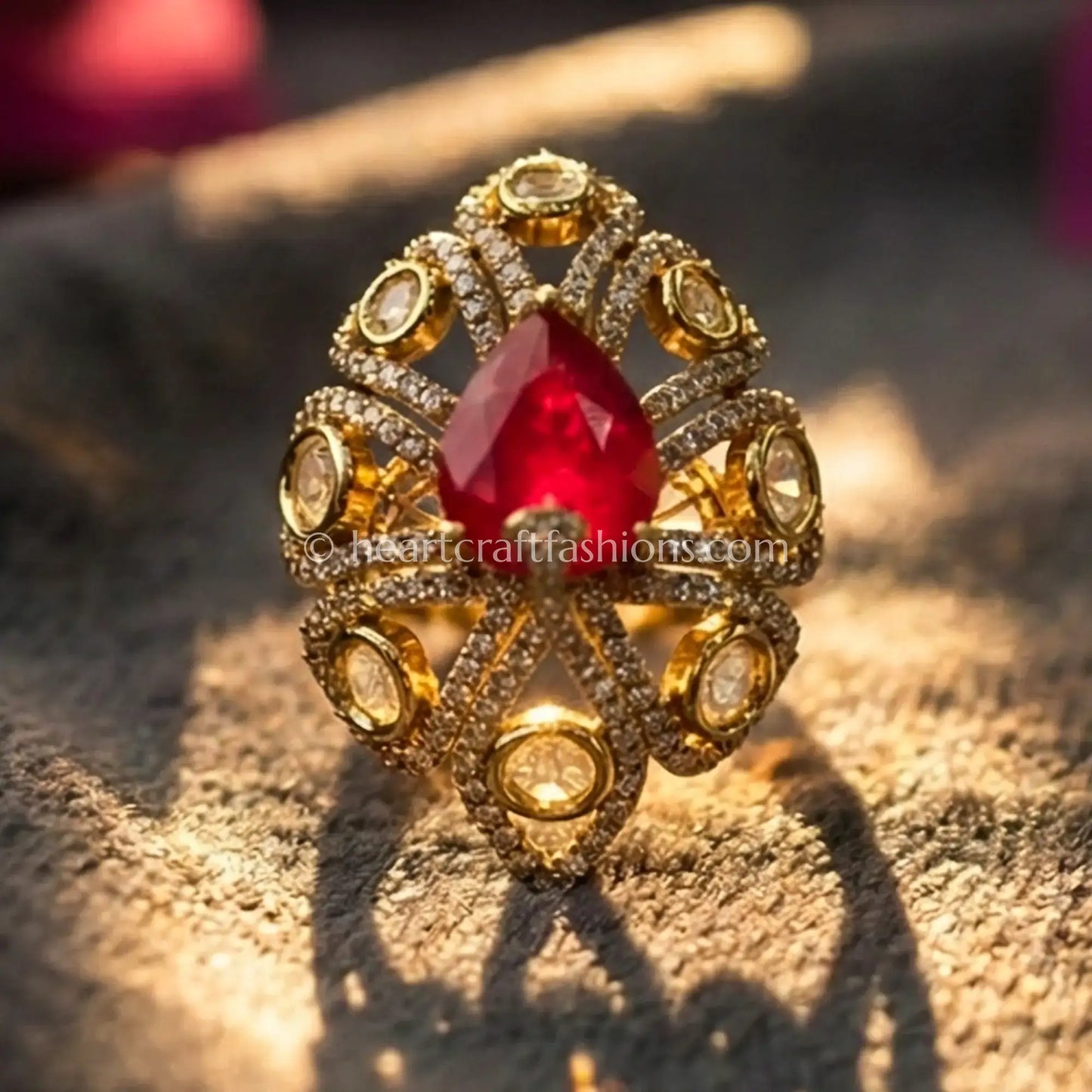 Sunehri Kundan Ruby Doublet Ring