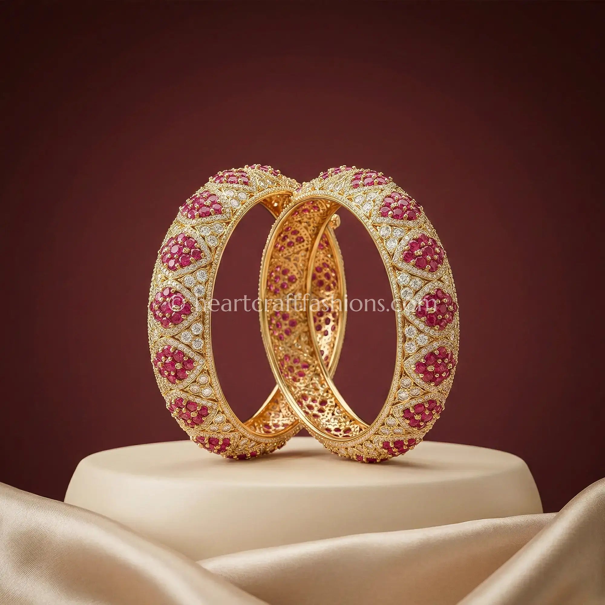 Ruby Sunheri Kundan Lattice Bangles