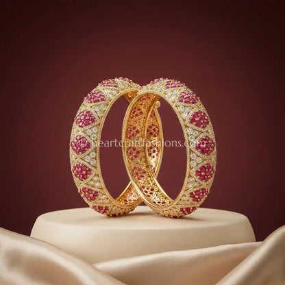 Ruby Sunheri Kundan Lattice Bangles