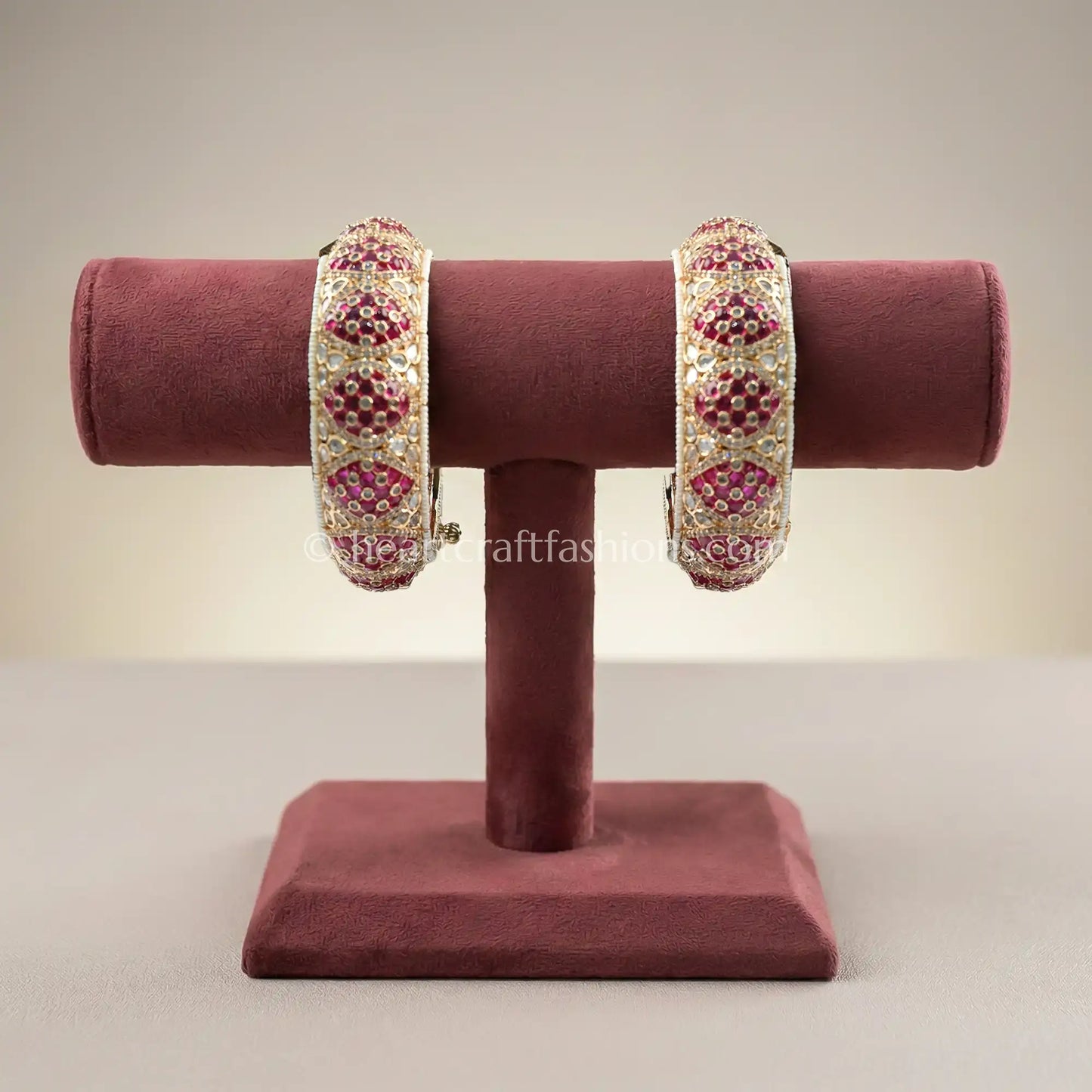Ruby Sunheri Kundan Lattice Bangles