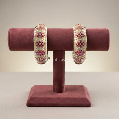 Ruby Sunheri Kundan Lattice Bangles