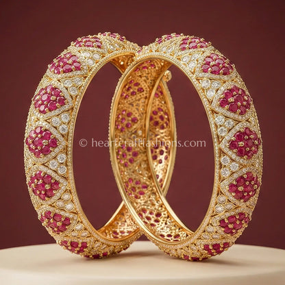 Ruby Sunheri Kundan Lattice Bangles