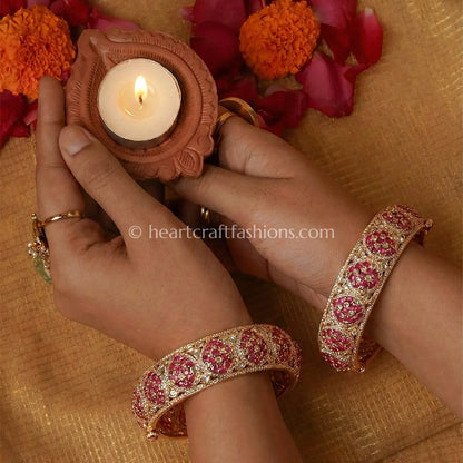 Ruby Sunheri Kundan Lattice Bangles