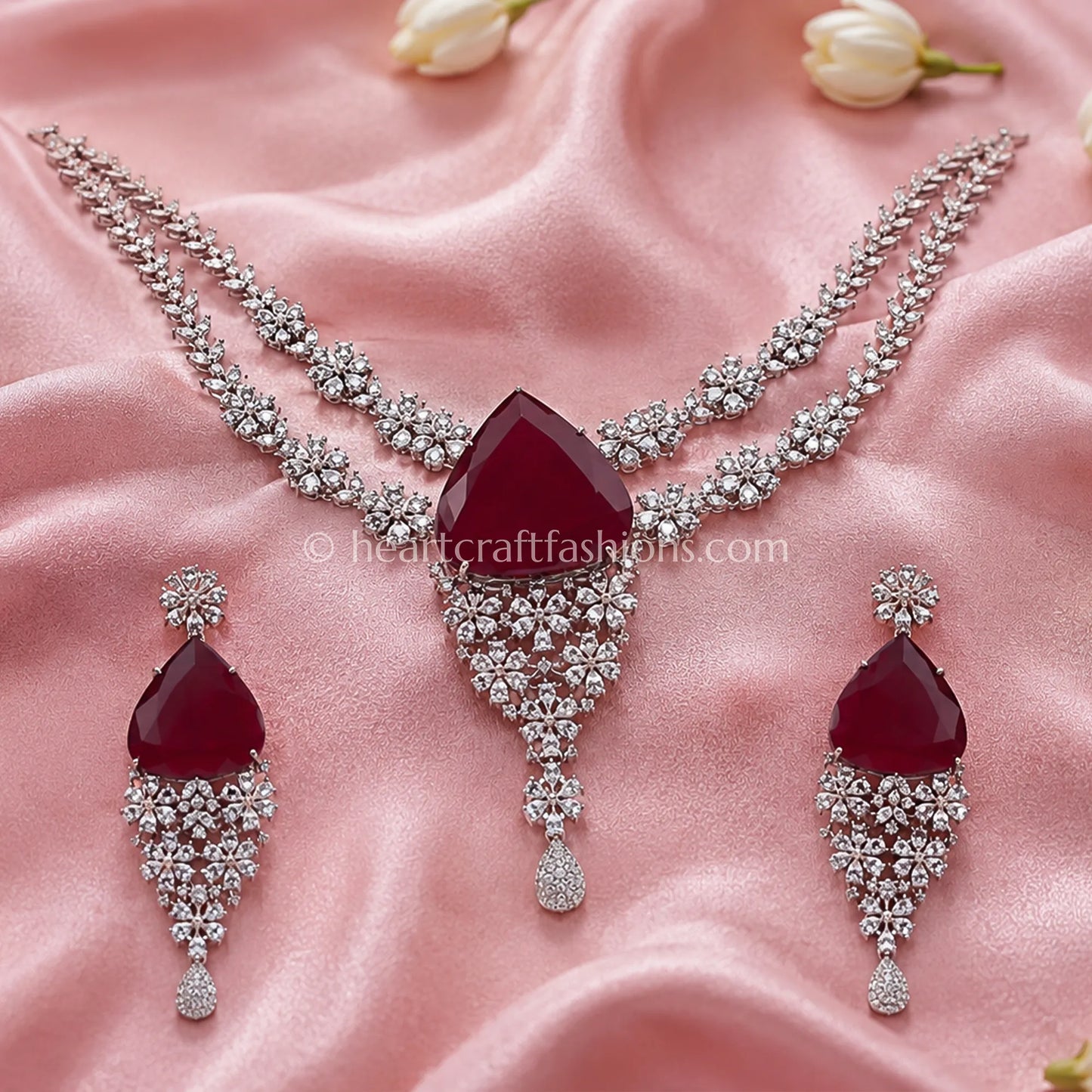 Ruby Red Double-Strand Zircon Haar Set