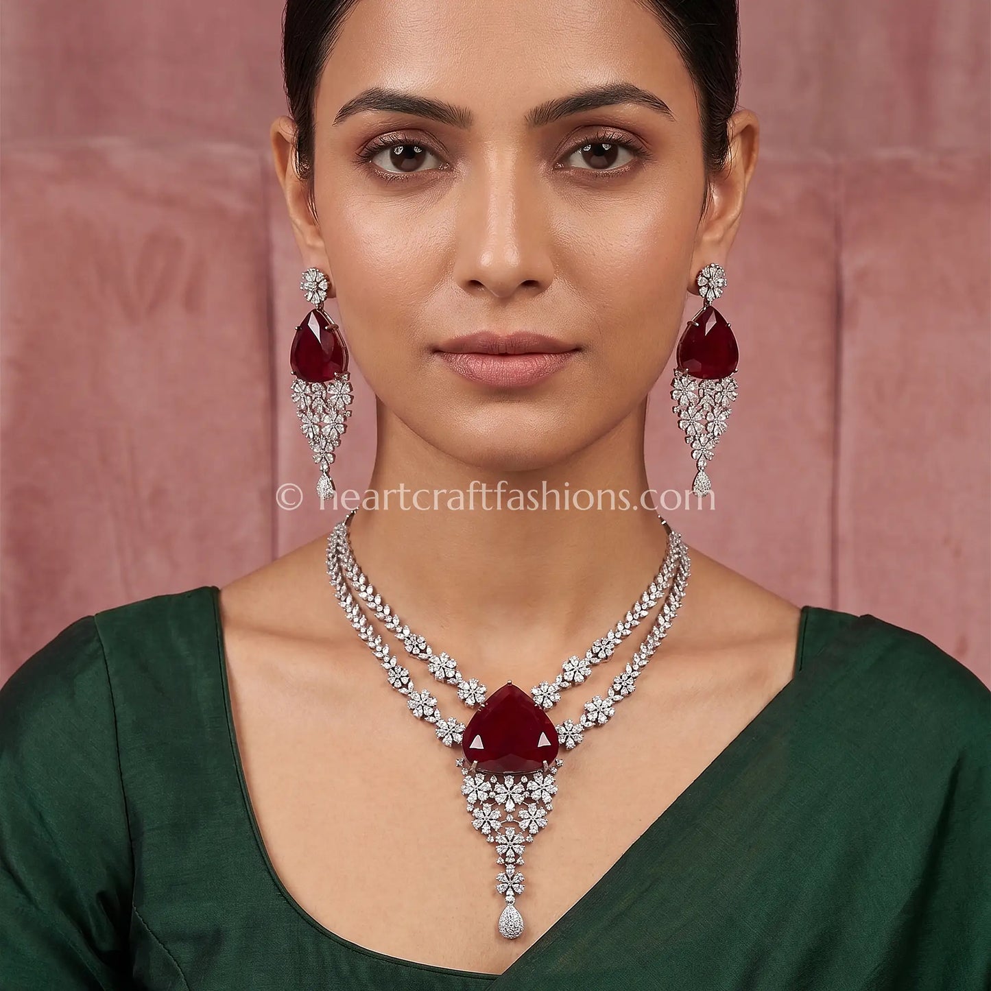 Ruby Red Double-Strand Zircon Haar Set