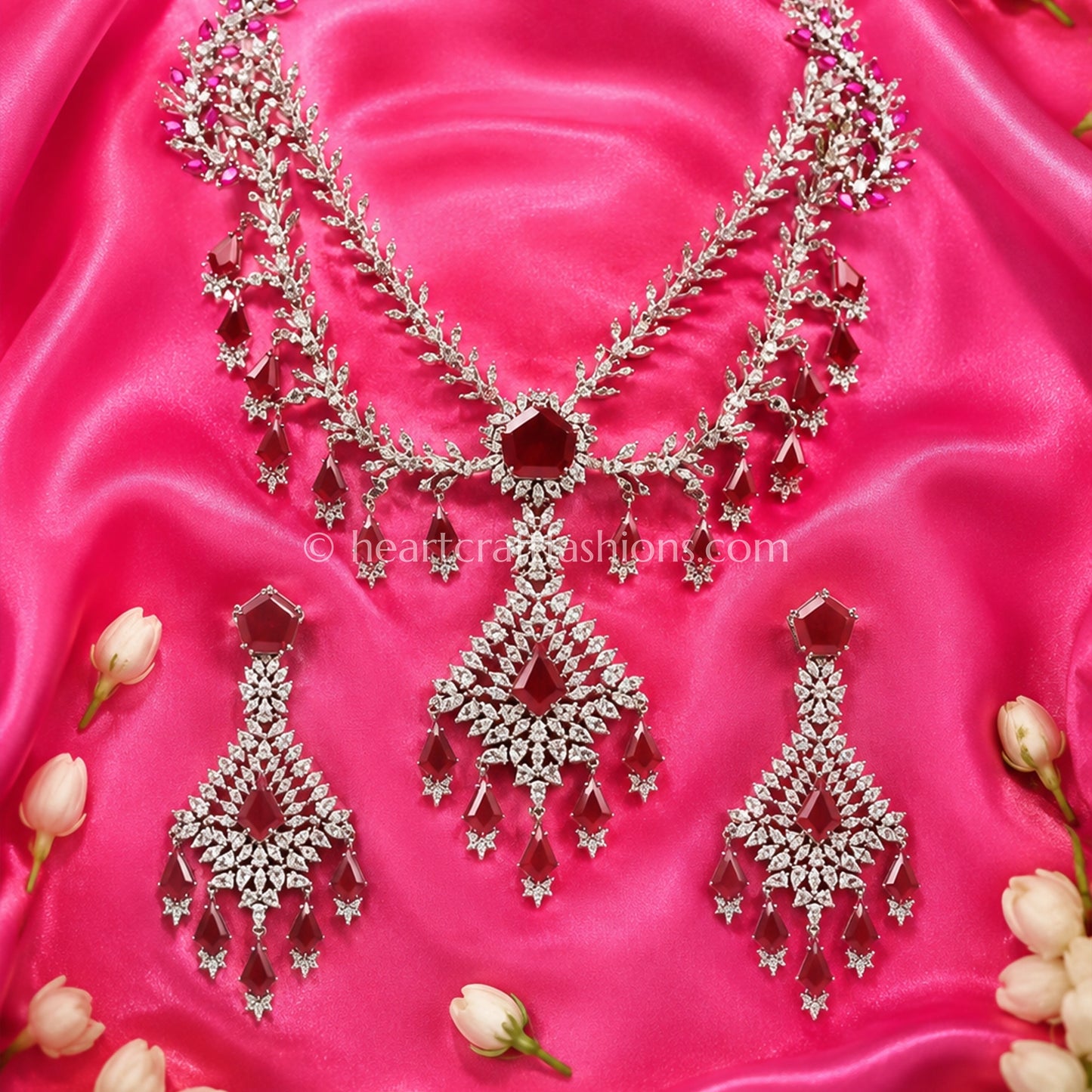 Ruby Red Geometric Layered Zircon Set