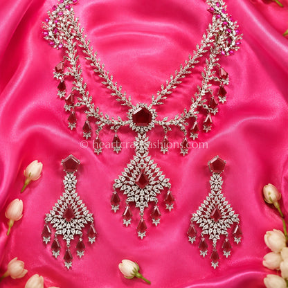 Ruby Red Geometric Layered Zircon Set