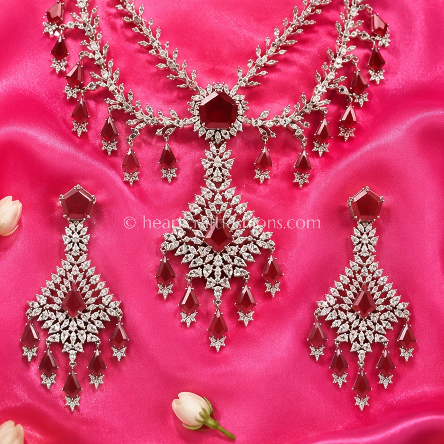 Ruby Red Geometric Layered Zircon Set