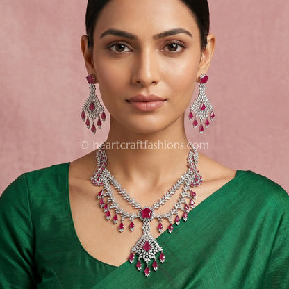 Ruby Red Geometric Layered Zircon Set