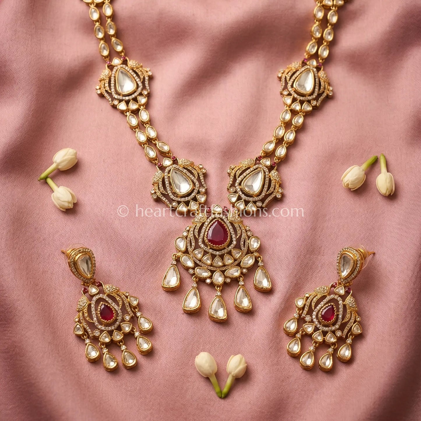 Ruby Red Moissanite Doublet Kundan Necklace Set