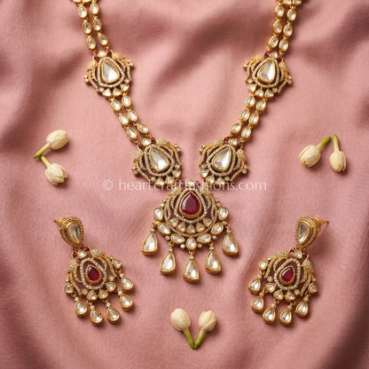 Ruby Red Moissanite Doublet Kundan Necklace Set