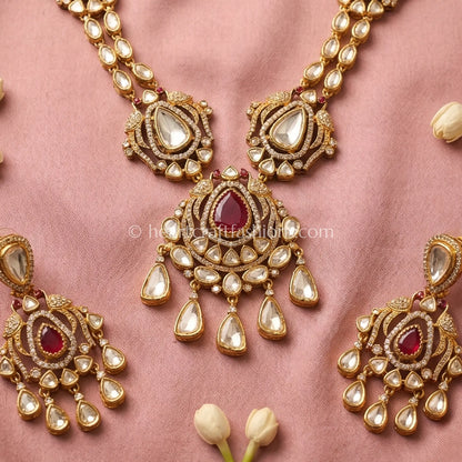 Ruby Red Moissanite Doublet Kundan Necklace Set
