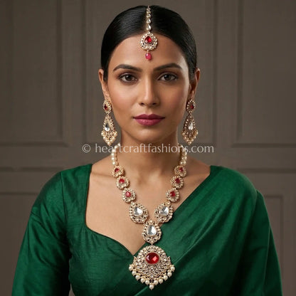 Ruby Red Moissanite Doublet Pearl Necklace Set