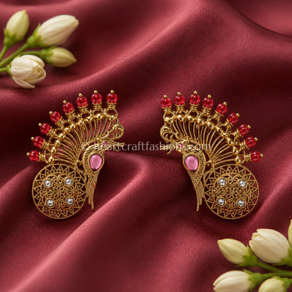 Ruby Red Peacock Amrapali Ear Cuff