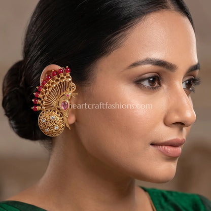Ruby Red Peacock Amrapali Ear Cuff