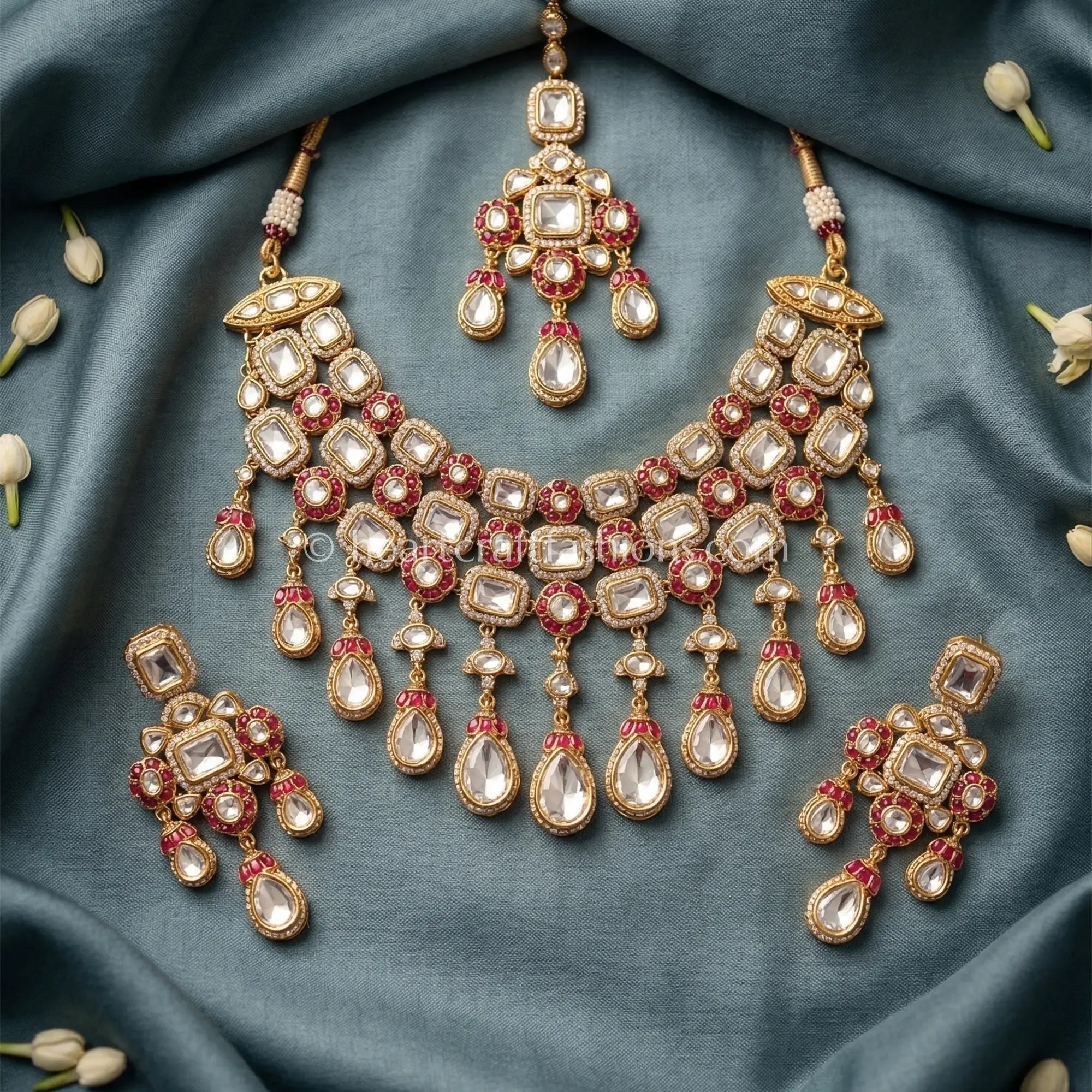 Ruby Semi-Precious Sunehri Kundan Bridal Choker Set