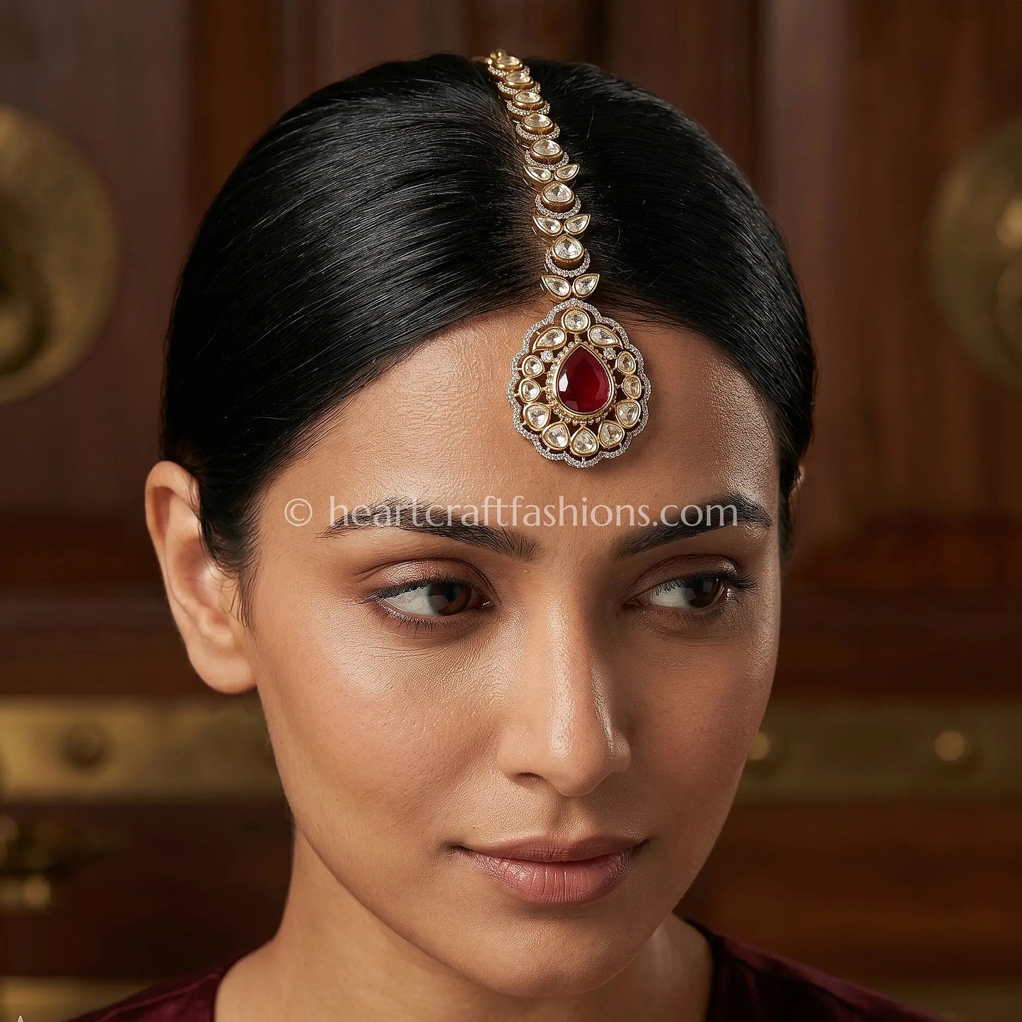 Ruby Sunehri Kundan Maang Tikka