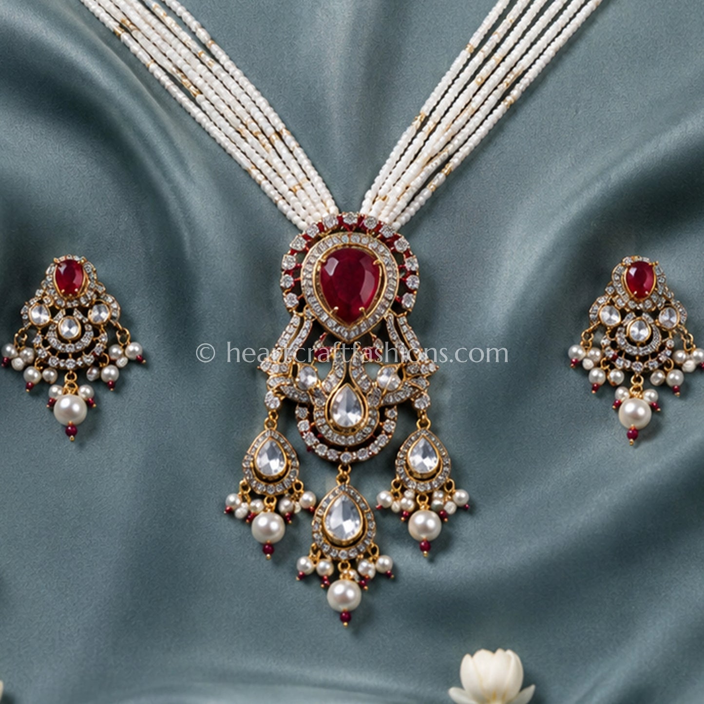 Ruby Sunehri Kundan Pearl Pendant Set