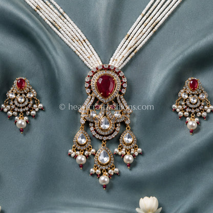 Ruby Sunehri Kundan Pearl Pendant Set