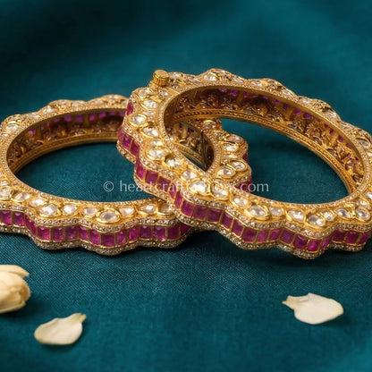 Ruby Sunehri Kundan Sleek Bangles