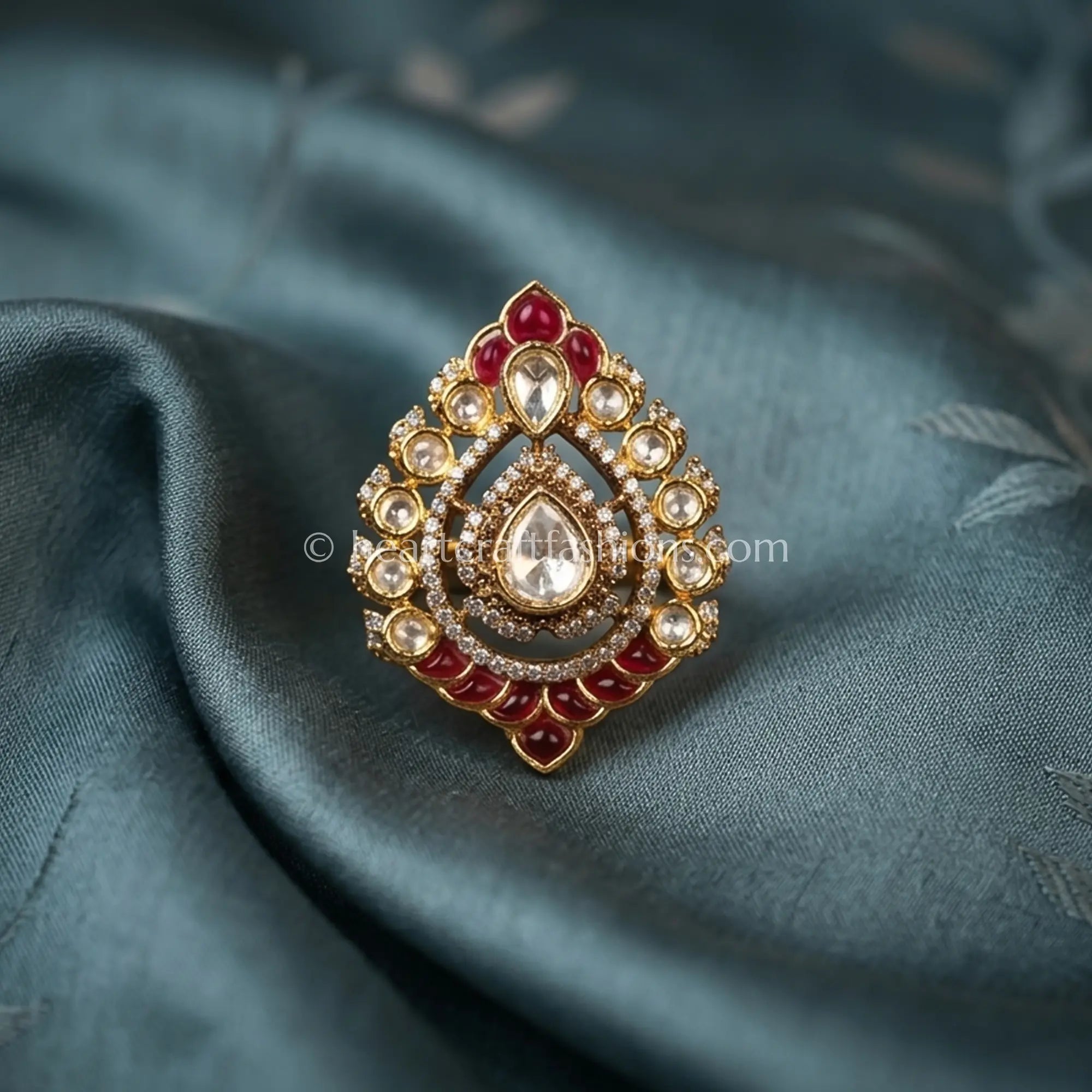 Ruby Sunehri Kundan Teardrop Ring