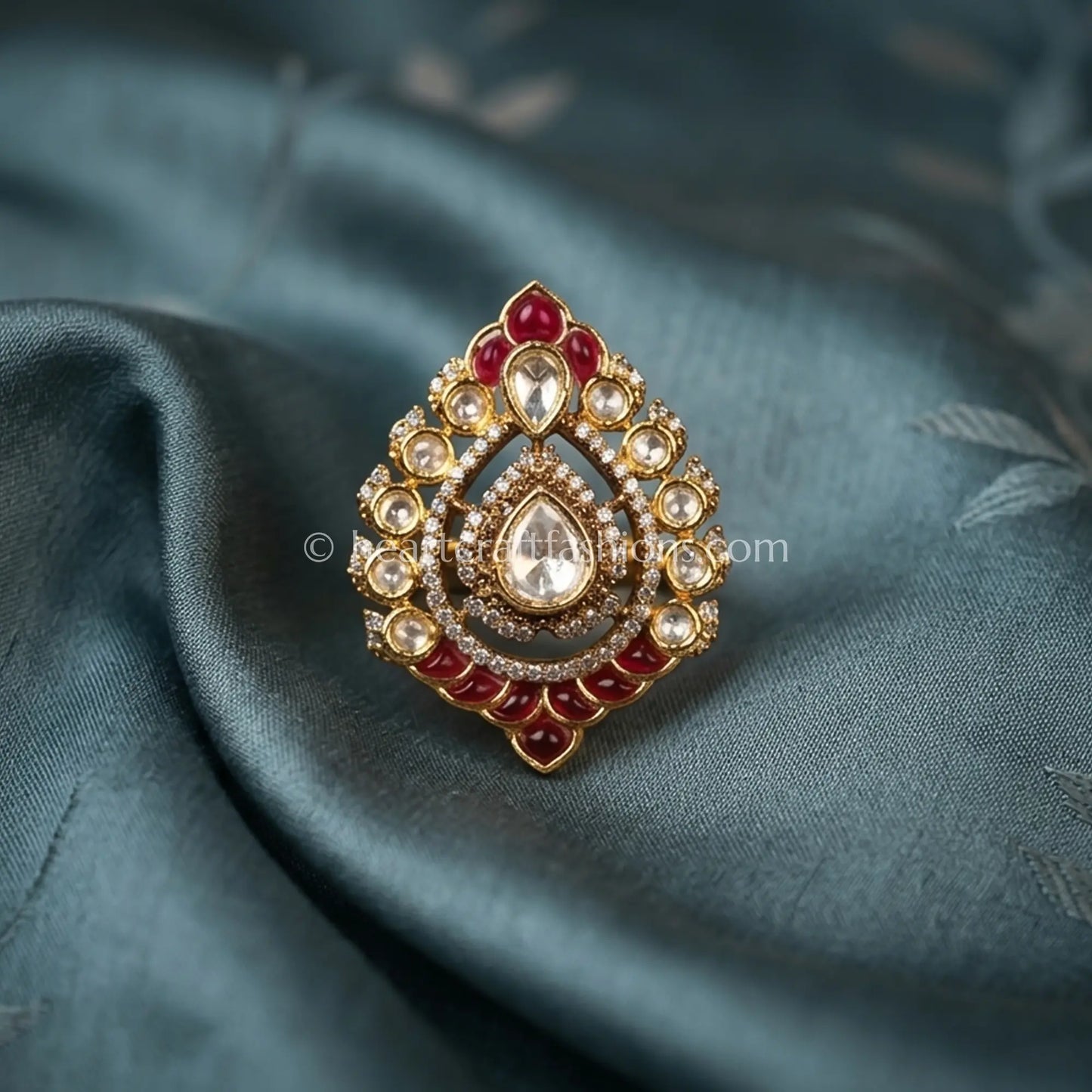 Ruby Sunehri Kundan Teardrop Ring