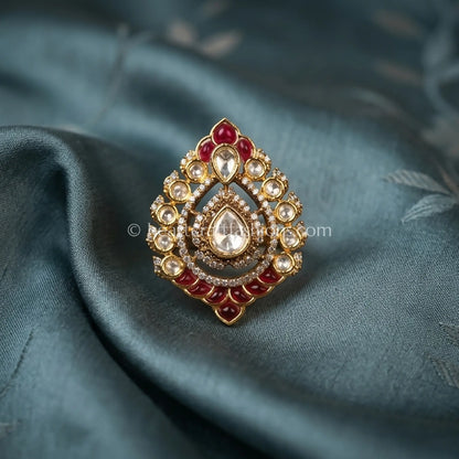 Ruby Sunehri Kundan Teardrop Ring