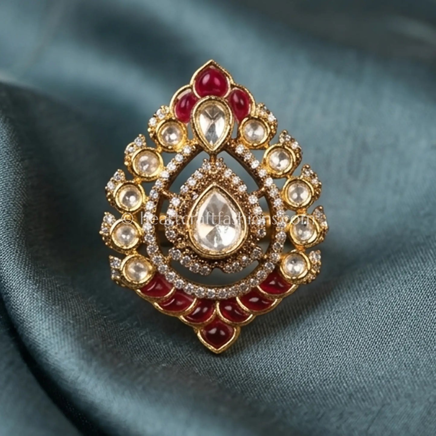 Ruby Sunehri Kundan Teardrop Ring