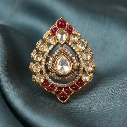 Ruby Sunehri Kundan Teardrop Ring