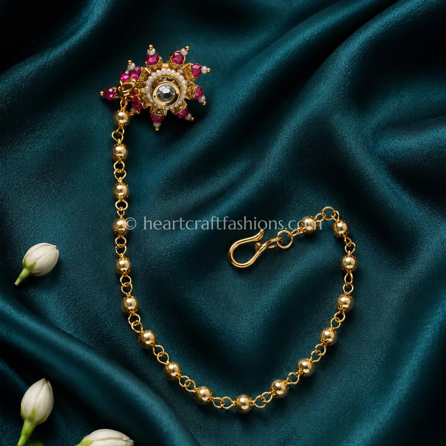 Ruby Sunflower Maharashtrian Kundan Nath with Chain