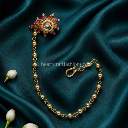 Ruby Sunflower Maharashtrian Kundan Nath with Chain