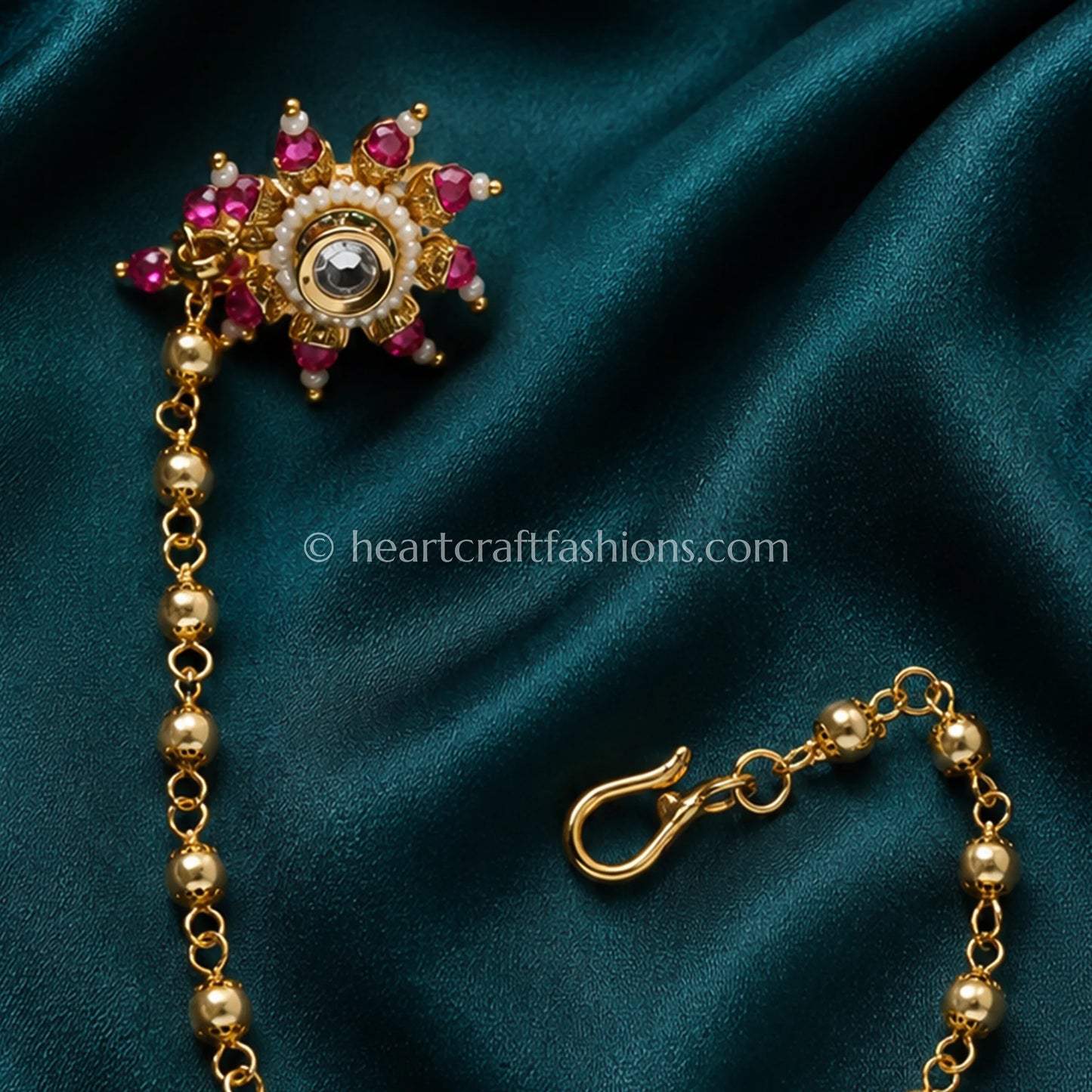 Ruby Sunflower Maharashtrian Kundan Nath with Chain
