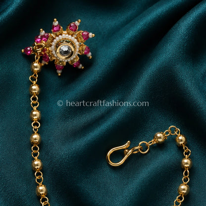 Ruby Sunflower Maharashtrian Kundan Nath with Chain