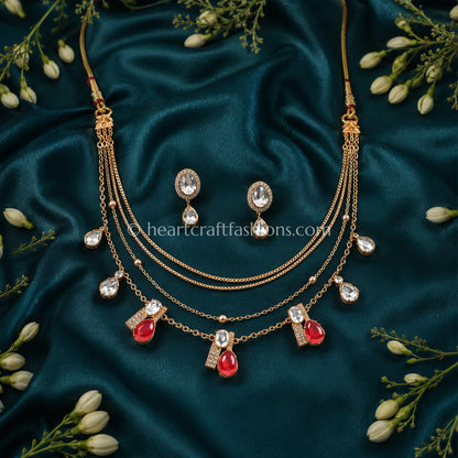 Ruby White Amrapali 5 Layer Doublet Necklace Set
