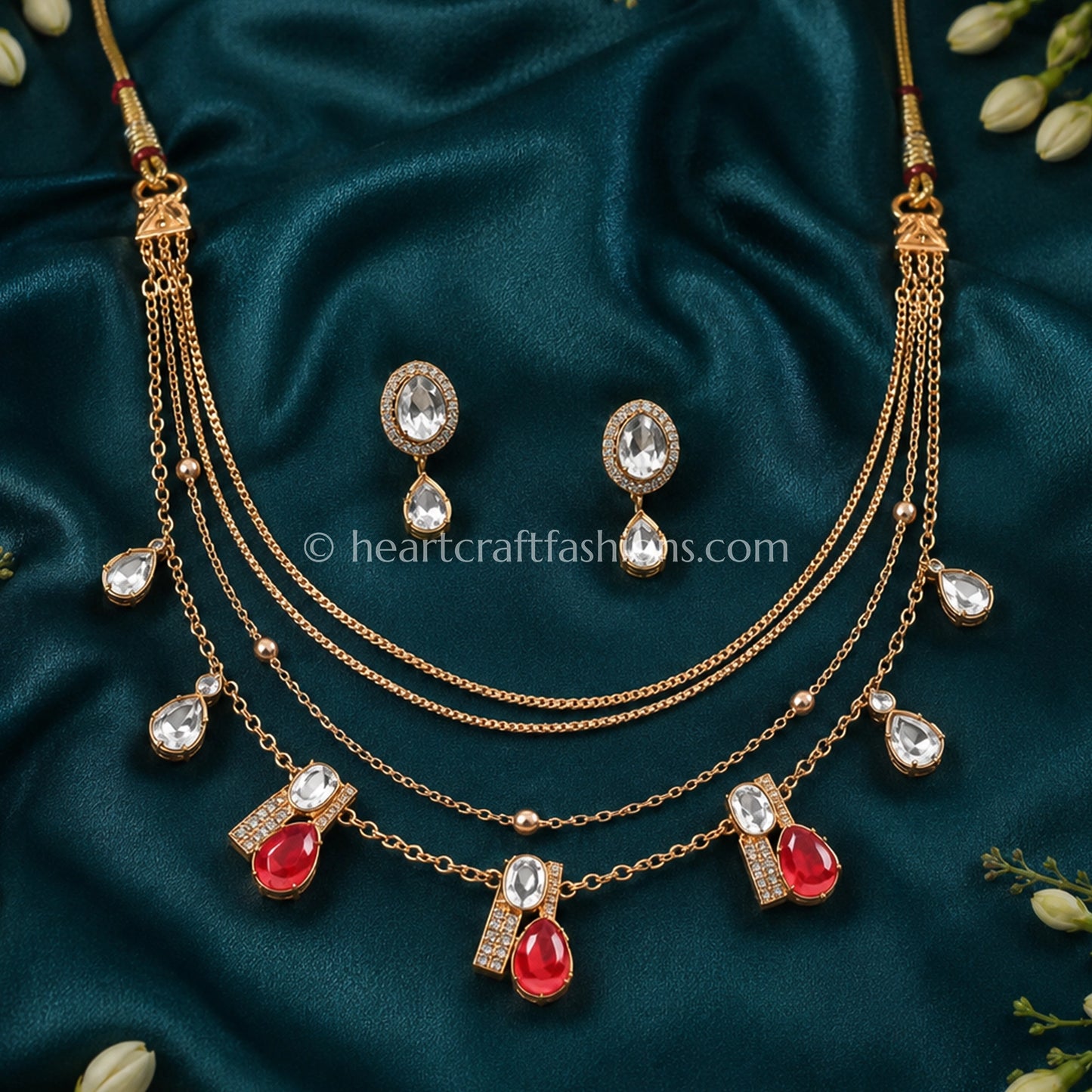 Ruby White Amrapali 5 Layer Doublet Necklace Set