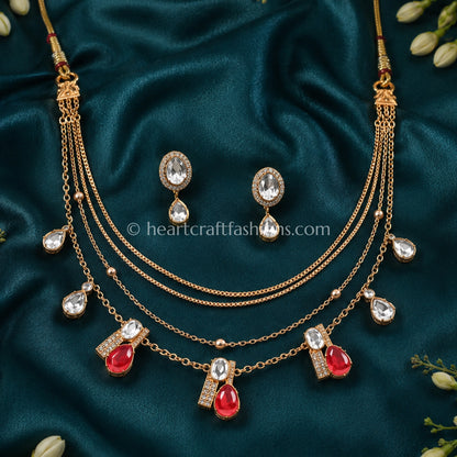 Ruby White Amrapali 5 Layer Doublet Necklace Set