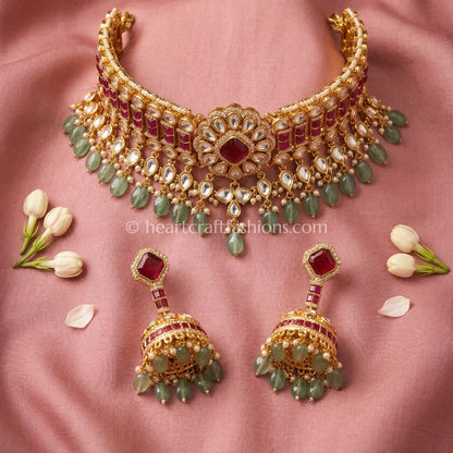 Ruby Doublet Moissanite Polki Drop Choker Set