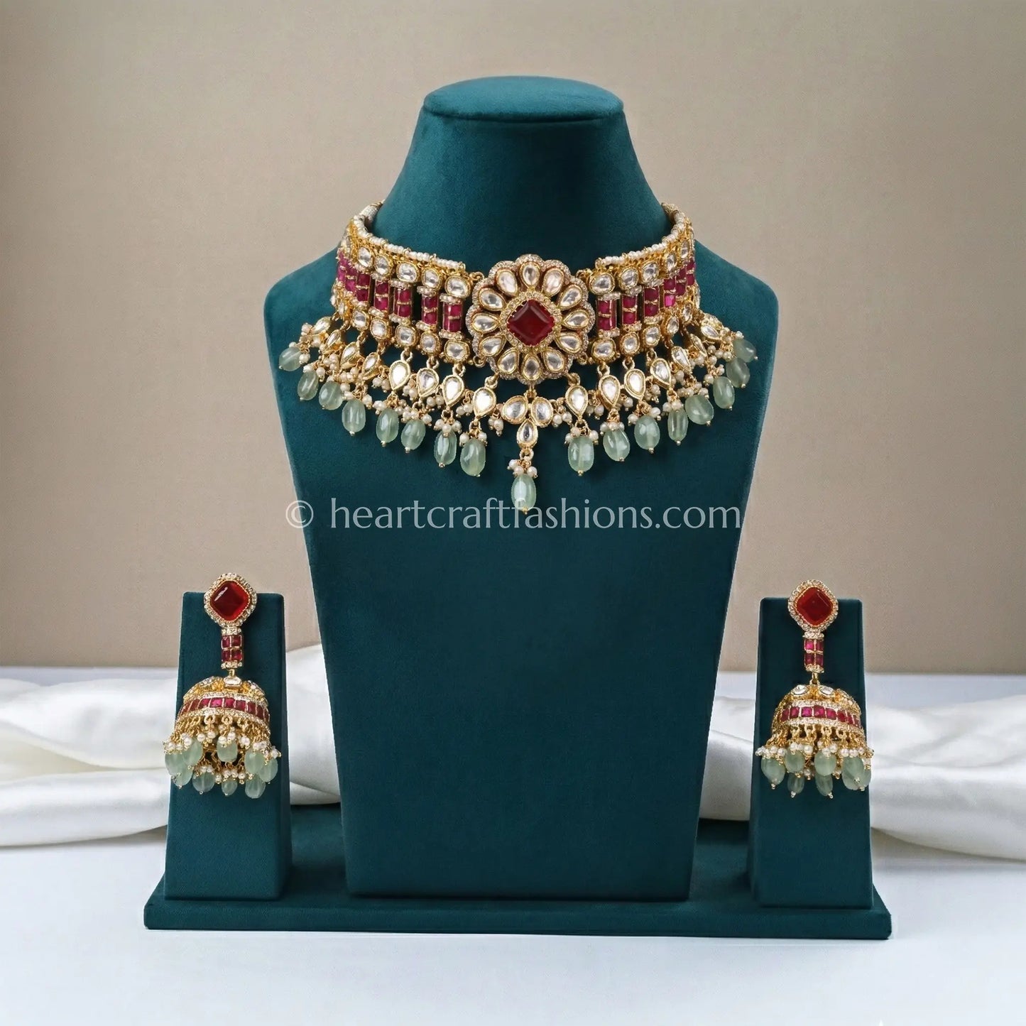 Ruby Doublet Moissanite Polki Drop Choker Set