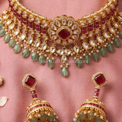 Ruby Doublet Moissanite Polki Drop Choker Set