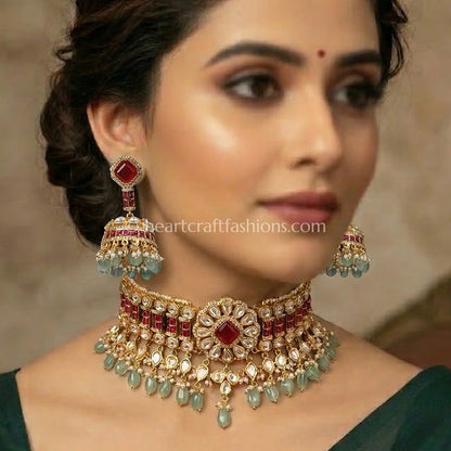 Ruby Doublet Moissanite Polki Drop Choker Set