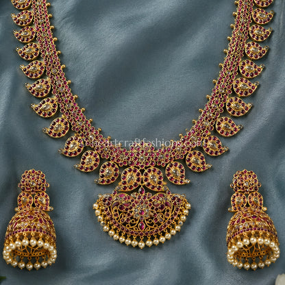 Ruby Pink Kemp Stone Temple Necklace Set