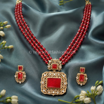 Ruby Red Moissanite Doublet Layered Rani Haar Set