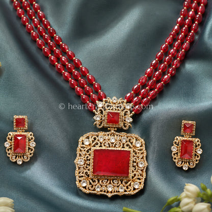 Ruby Red Moissanite Doublet Layered Rani Haar Set