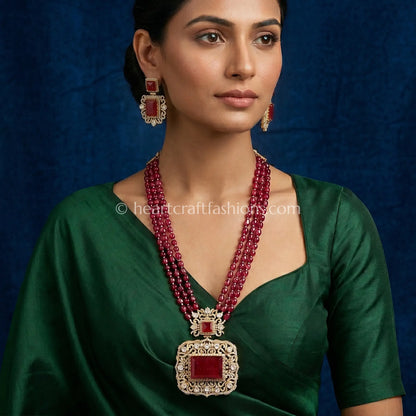 Ruby Red Moissanite Doublet Layered Rani Haar Set